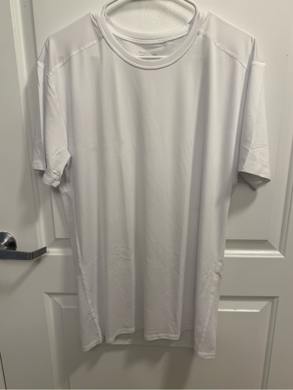 Men's White Hanes Moves Short-Sleeve Shirt